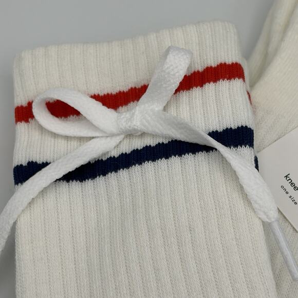 Free People Movement White Knee High Socks Stripes Bows One Size NWT - Picture 3 of 8